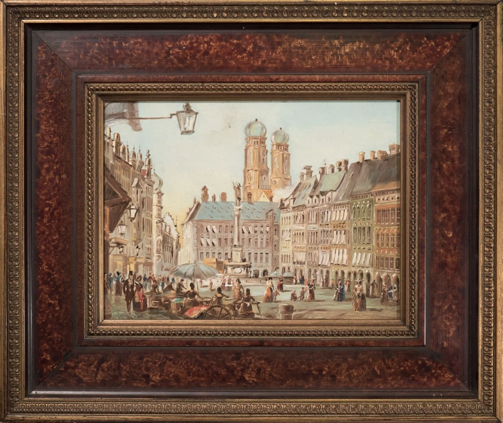 Oil Painting of Marienplatz Plaza & Frauenkirche Cathedral