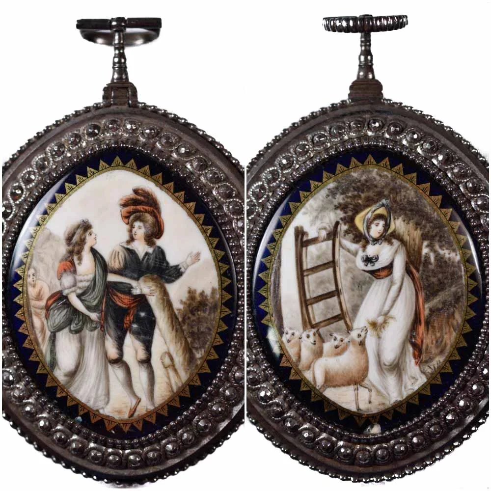 Antique Miniature Portrait, Double Sided Painted Locket