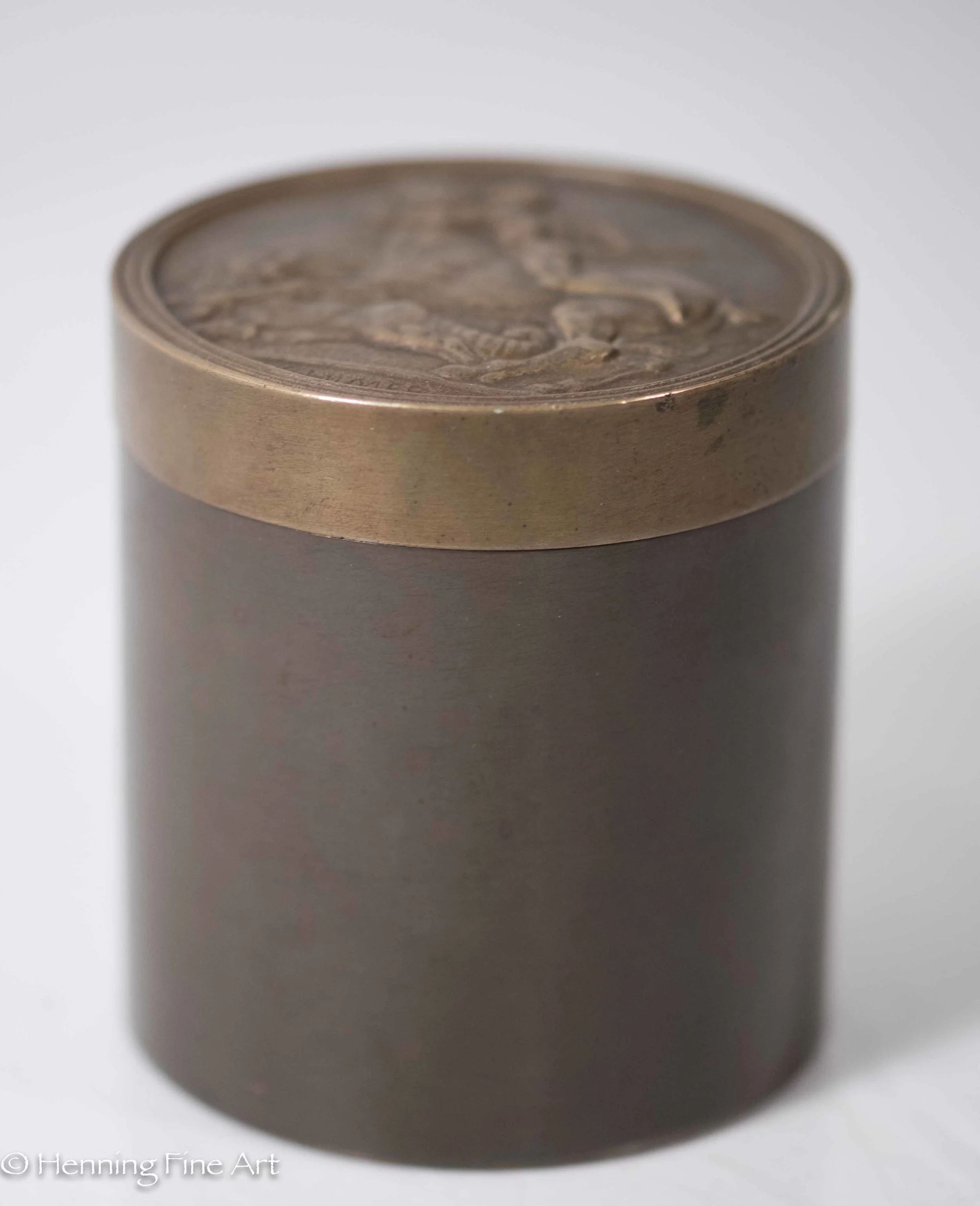 Antique German Bronze Relief, Horseman Killing Lion