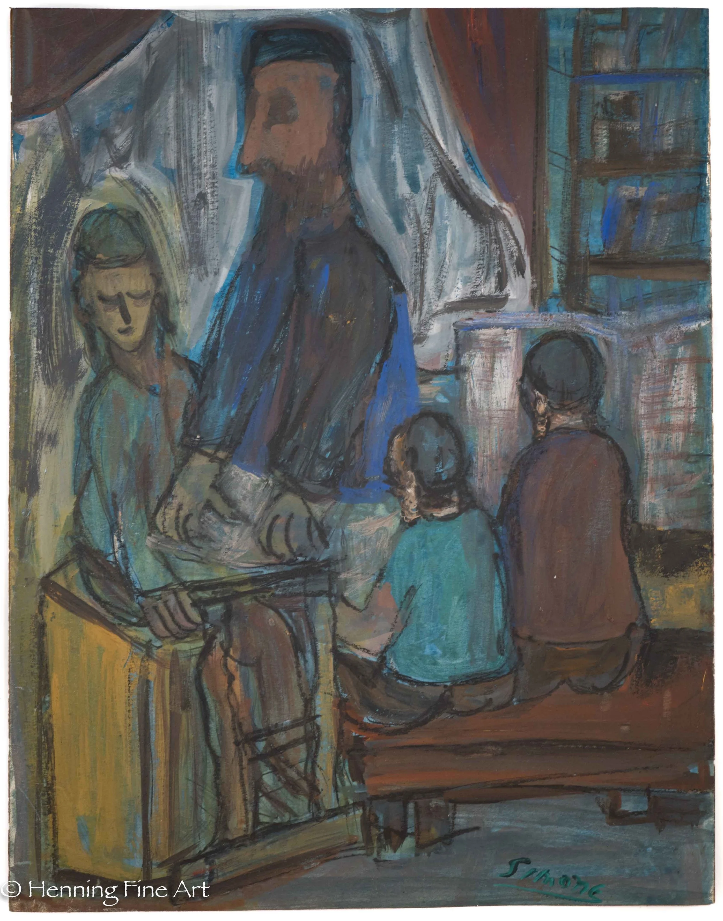 Antique Jewish / Judaic Interior Scene