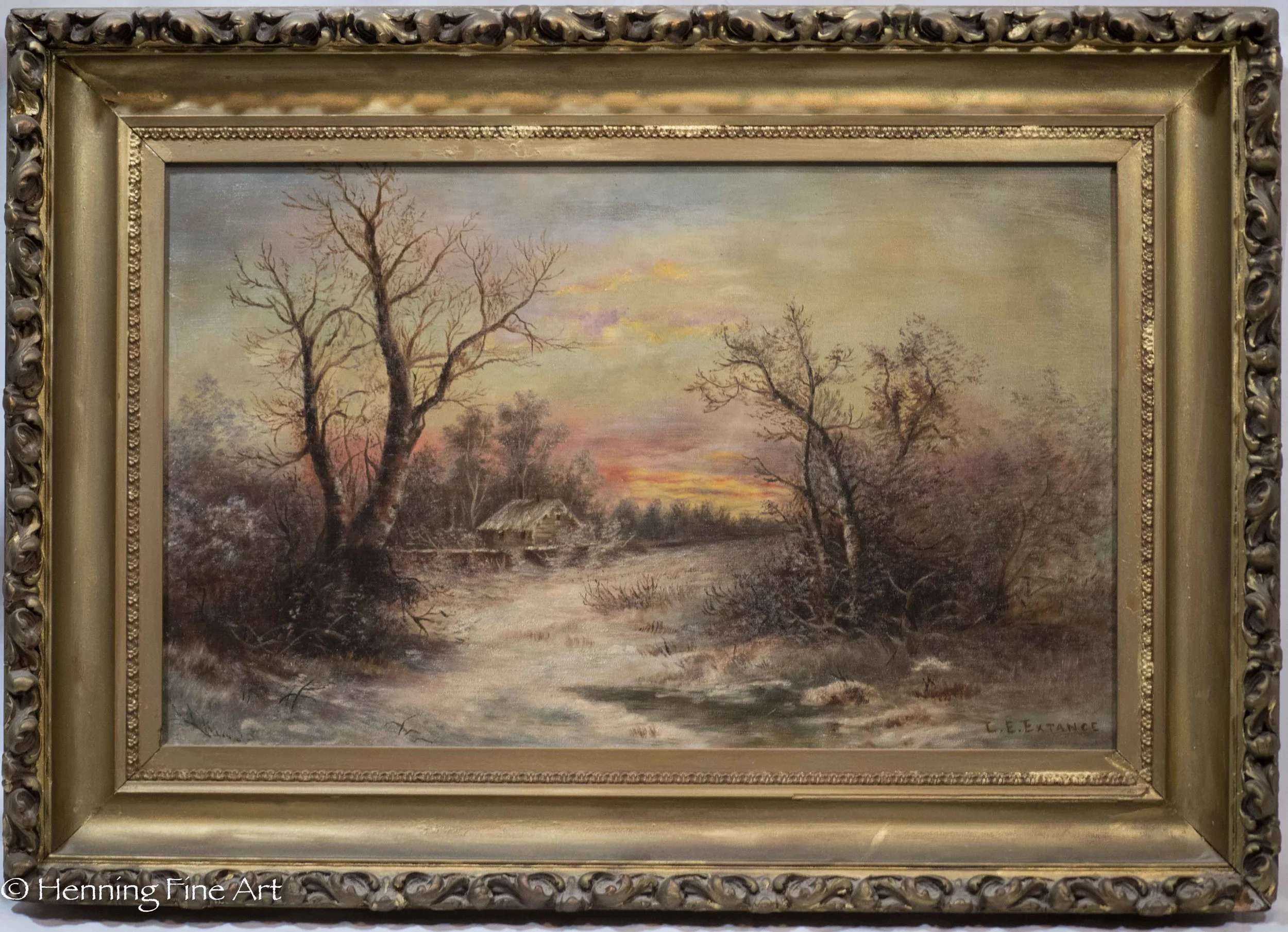 19th Cent Snowy Landscape at Sunrise