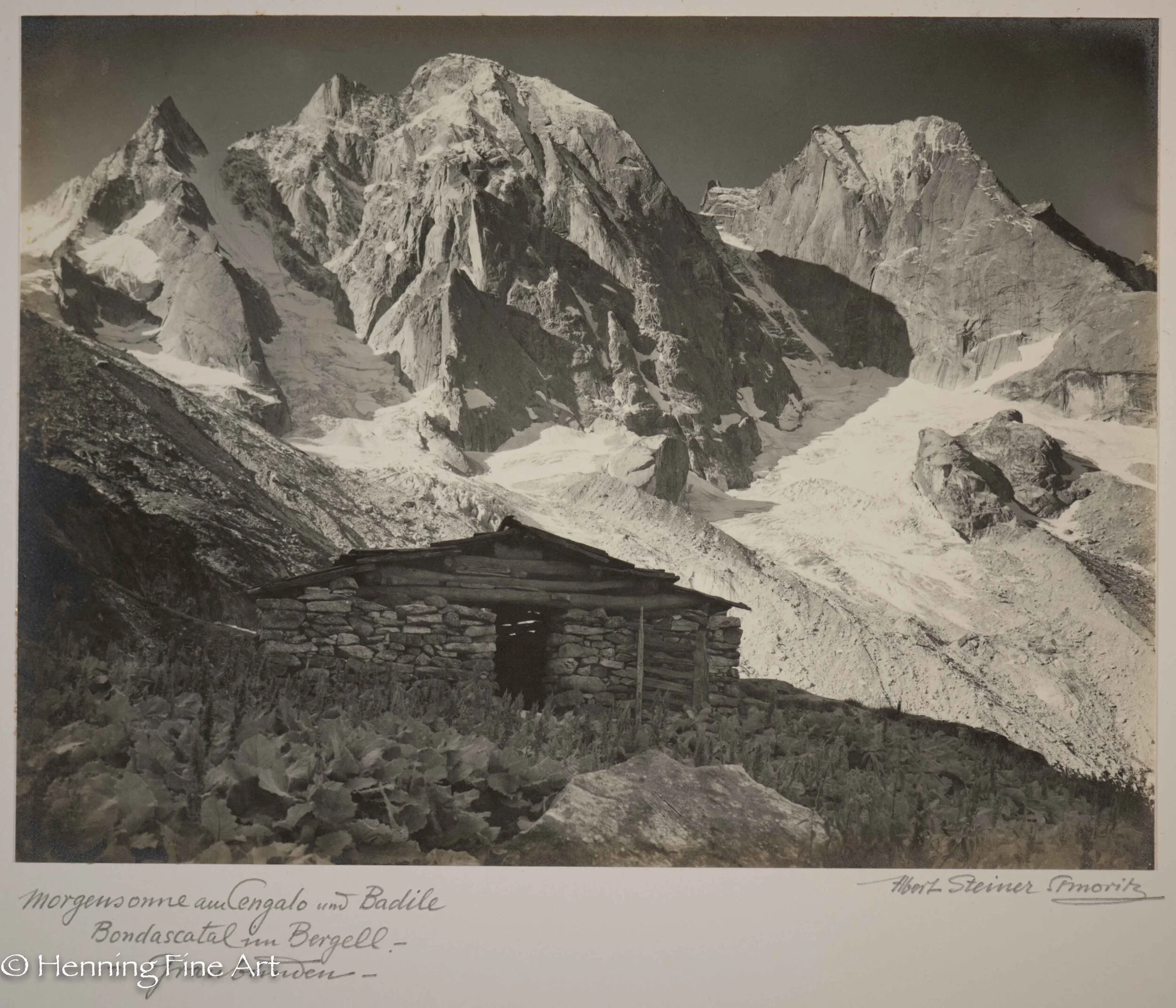 Albert Steiner (1877 - 1965) ”Morgensonne am Cengalo und Badile Bondascattal im Bergell. - - Graubunden -.” Image (3-3)