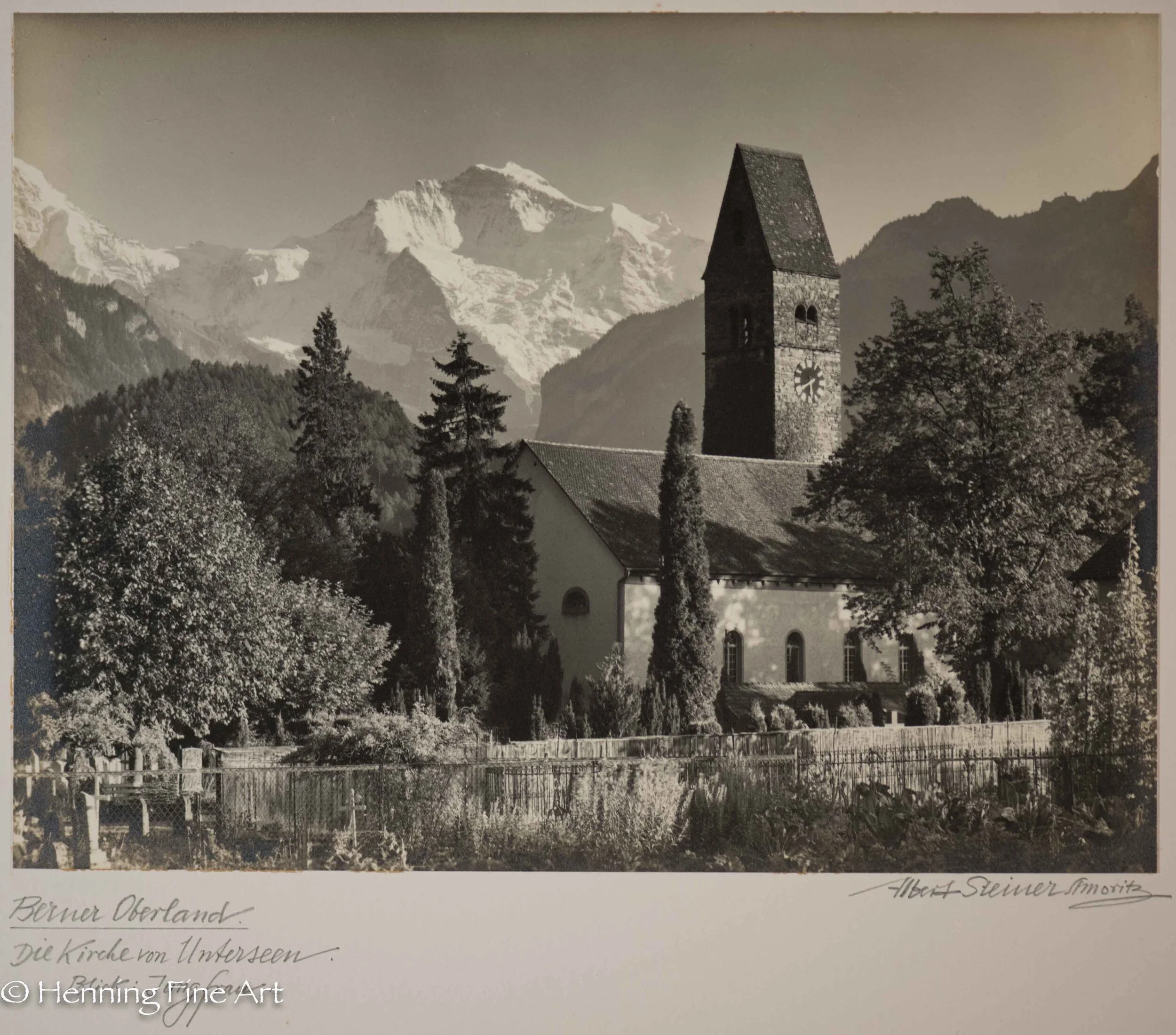Albert Steiner (1877 - 1965) ”Berner Oberland. Die Kirche von Unterseen. Blick: Jungfrau.” Image (3-6)