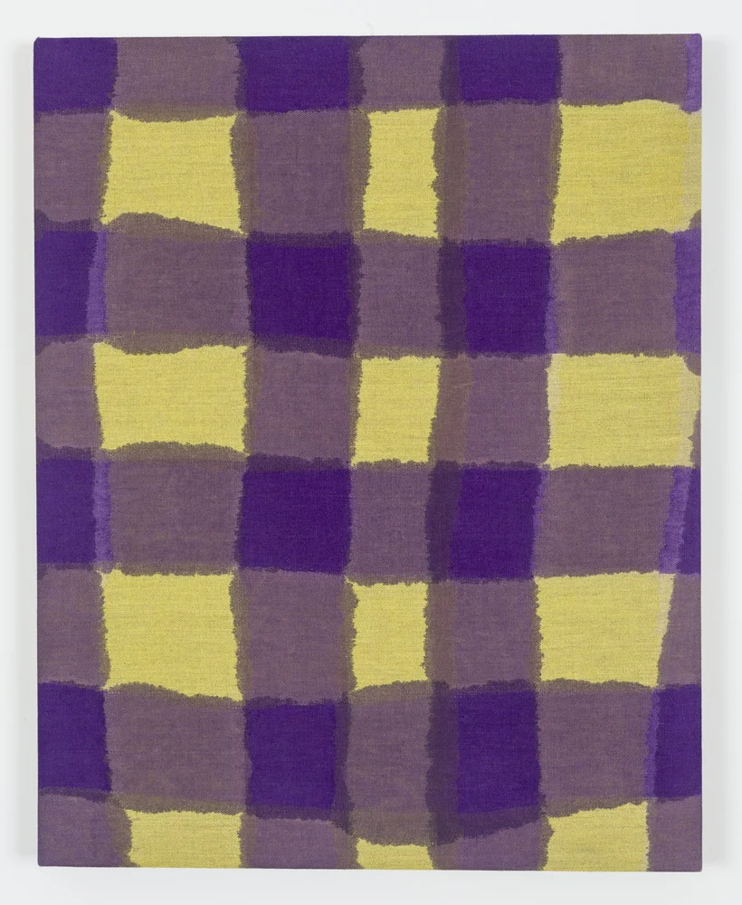 Untitled (Yellow/Purple Plaid), Acrylic on Unprimed Linen, 30" x 24", 2015
