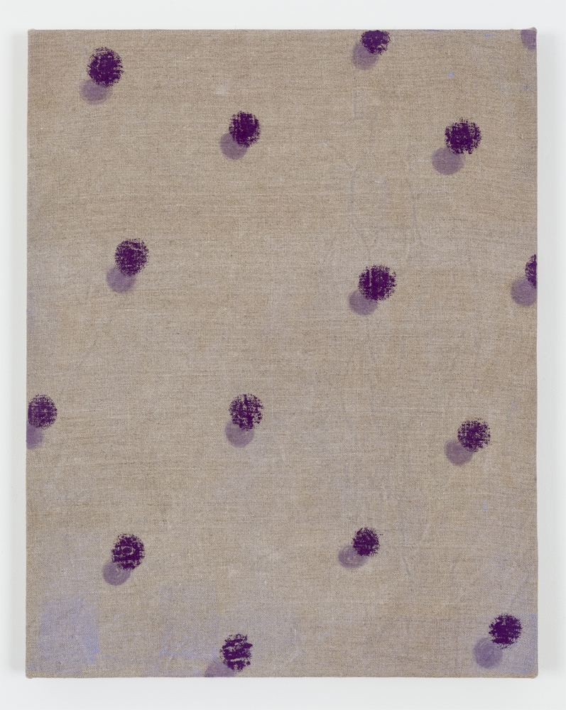 Untitled (Purple Dots), Oil on Washed Unprimed Linen, 30" x 24", 2015