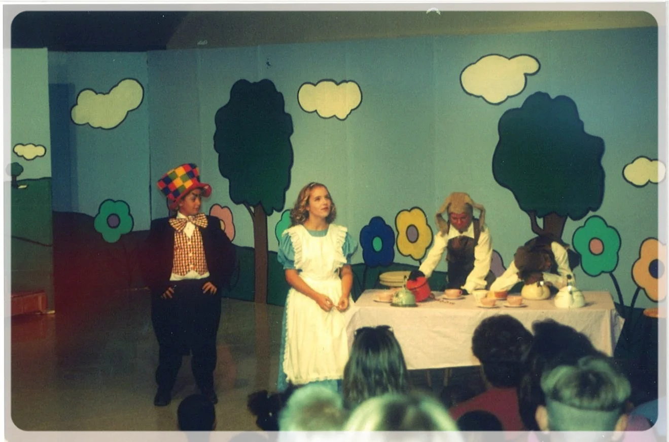 Cast of the 1st Yorkshire Playhouse Children's Theatre From Left to Right: The Madhatter: Nathan White, Alice: Samantha (Romans) Oberg, The March Hare: Brittni (Ellis) Clark, and The Doormouse: Courtney A. (Baker) Kinnison