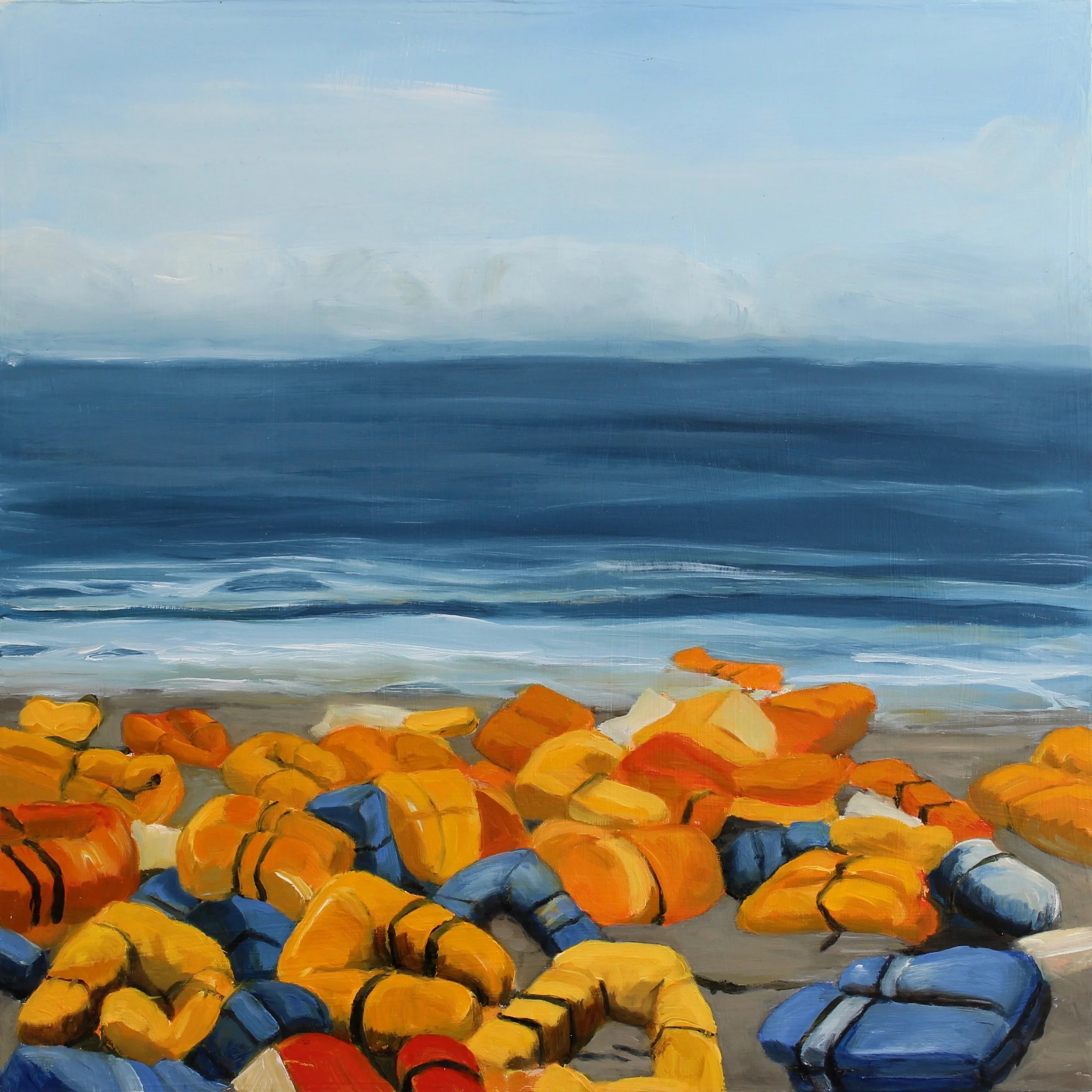 Lesbos Island, 2018 16”X16” oil on wood panel