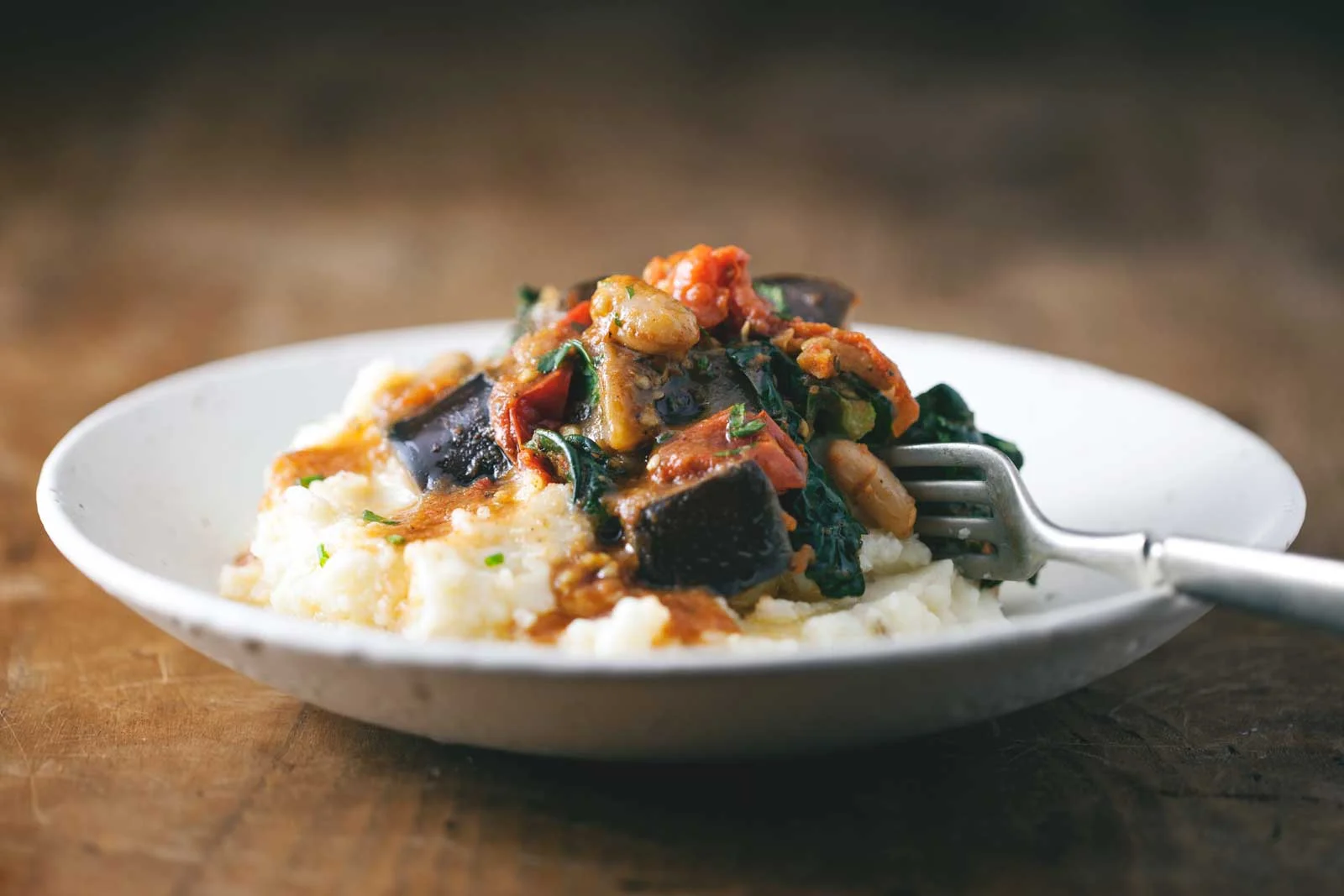 Parsnip Mashed Potatoes with Mediterranean Eggplant // Natural Girl Modern World // Vegetarian & Gluten Free