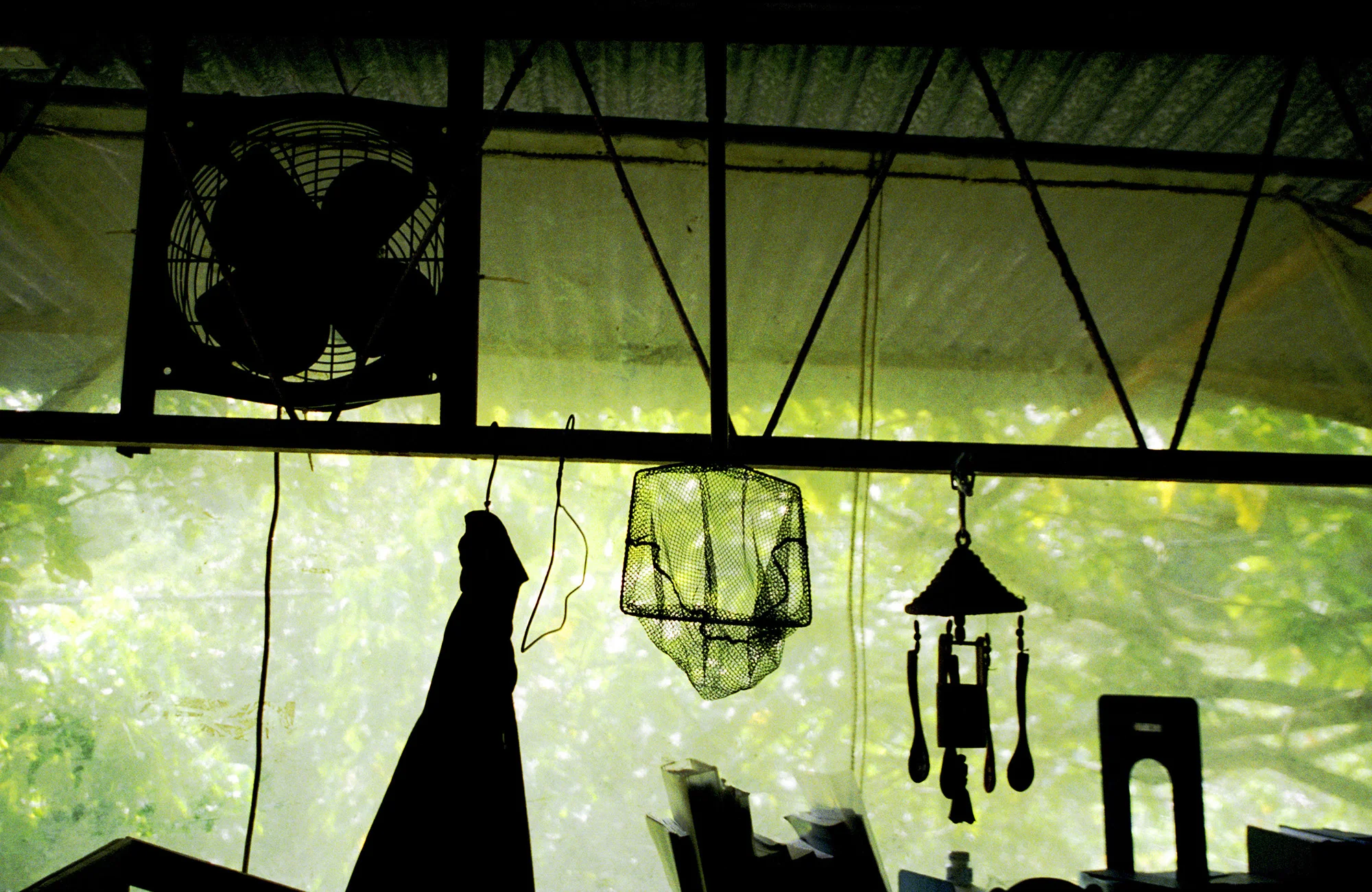 A canopy protects against the monsoon rains.