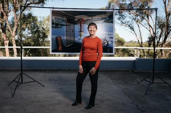 Robyn Stacey with her work Lighthouse Wharf Hotel, Port Adelaide , 2016; photo: Daniel Boud