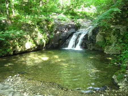 滝、川からそのまま露天風呂になっている峯雲閣の温泉