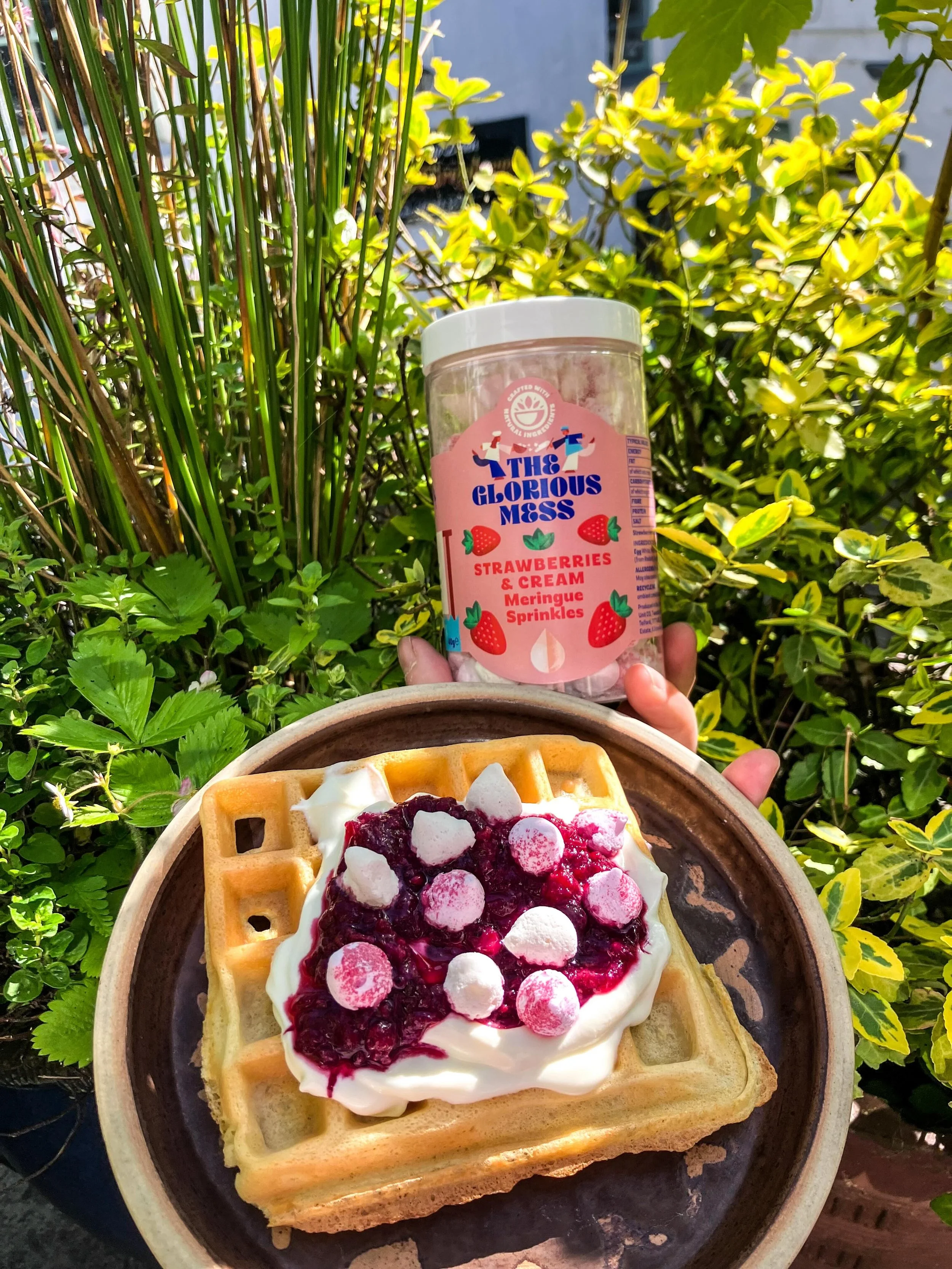 Breakfast of dreams 🍬🍭🧇

Strawberry &amp; Cream Meringue sprinkles 🍓 our very own berry compote, Greek yoghurt on waffles 🧇 what a way to start bank holiday Monday 🌞✨

#ambleside#lakedistrict#lakedistrictnationalpark#waffles#breakfast