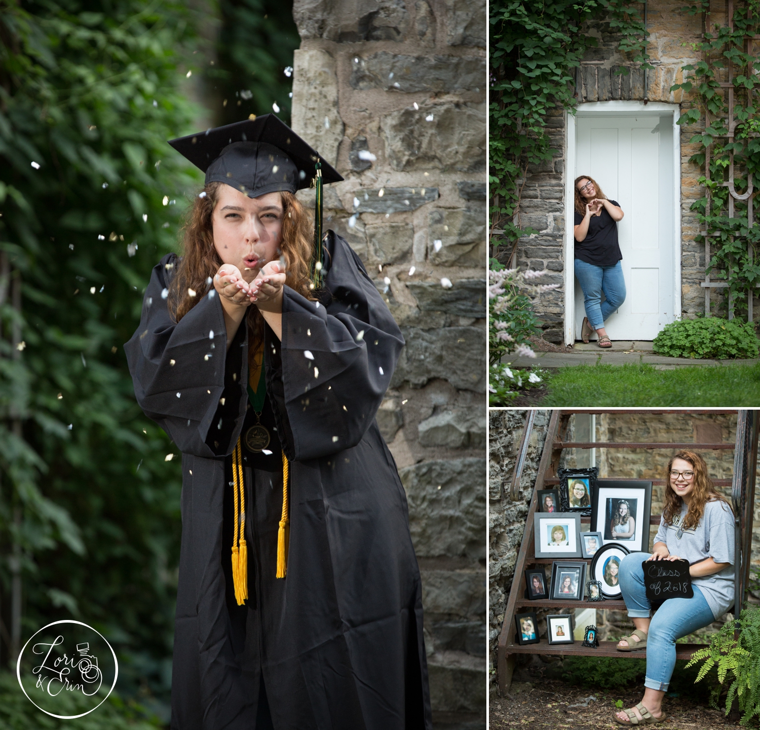 Rush Henrietta Senior Portraits in cap and gown in Highland Park, Rochester, NY