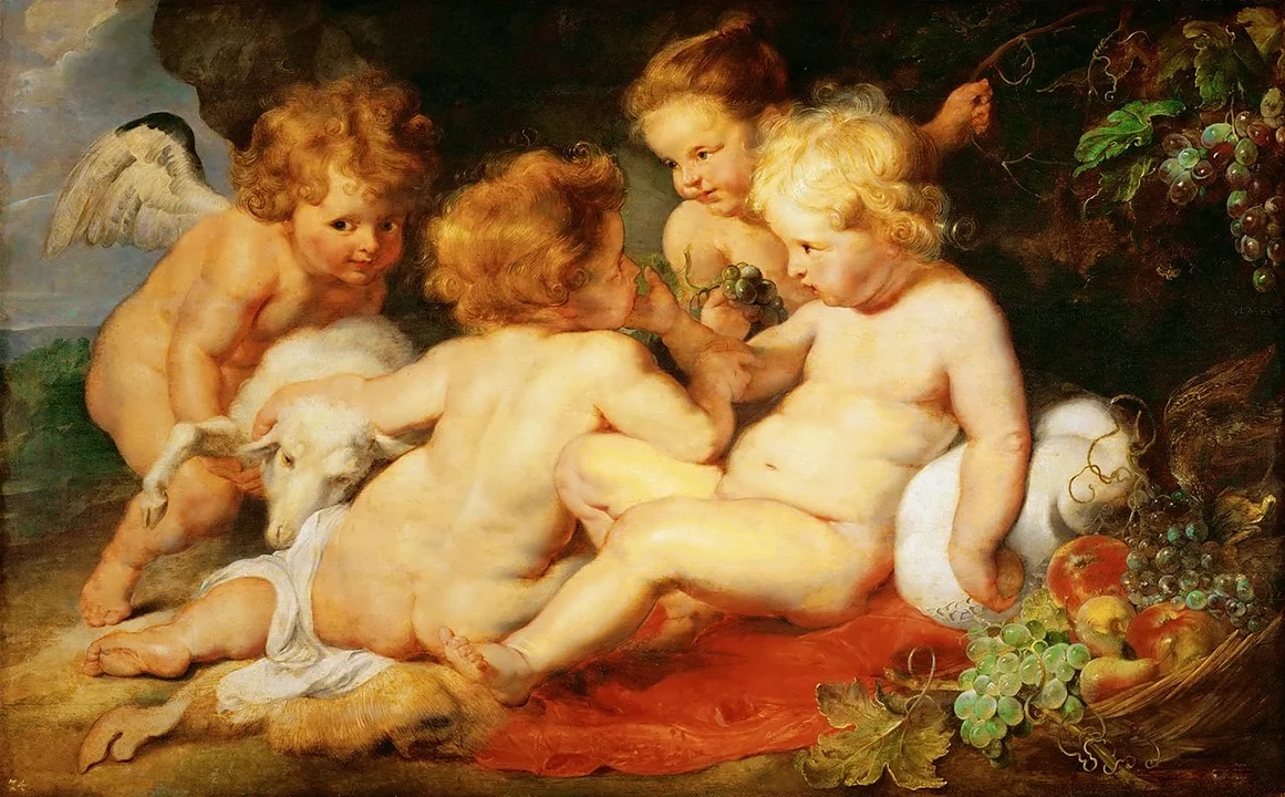 Rubens Christ Child, St John & Angels Collotype Religious Fine Art Print 