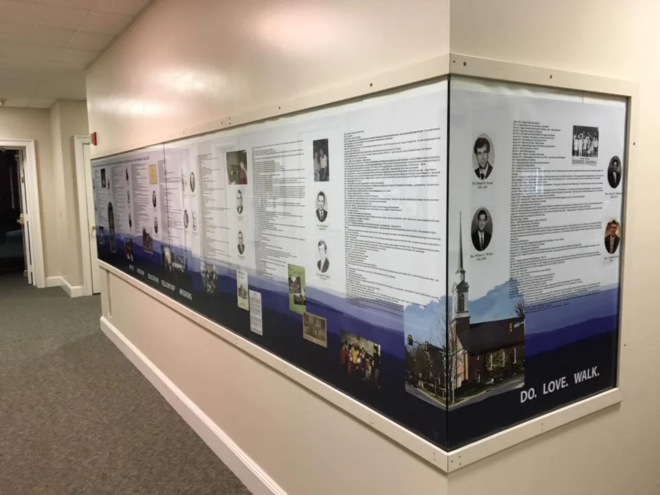 our timeline now hangs outside the fellowship hall
