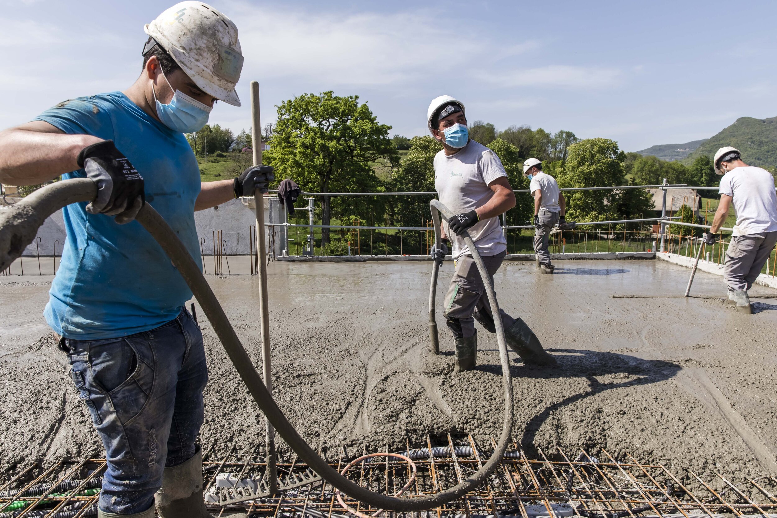   © Vincent Isoré/IP3 ; Chambery, France April 16, 2020 - First day of work on a construction site during the lockdown with new hygiene measures linked to the fight against the Coronavirus (COVID19).  