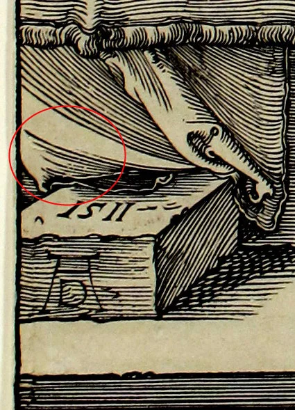Fig. 3: Small Tear at the left edge, just above the date and artist’s monogram.
