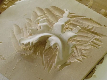 (Above) Detail of a newly carved leaf.
