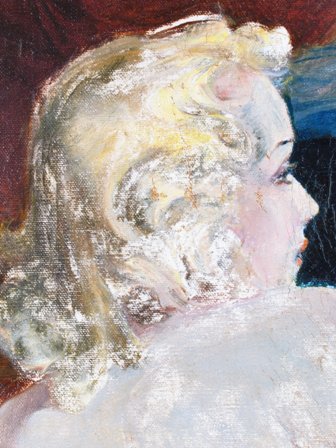 (Above) During treatment detail: Removal of overpaint and varnish removal.