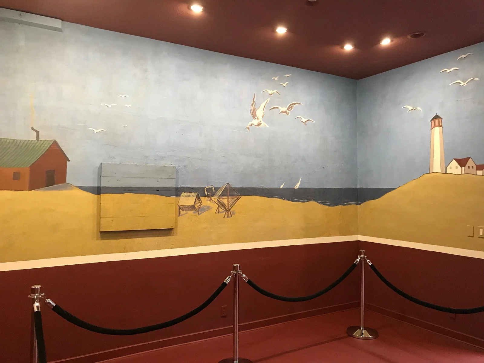 The finished east wall, including the restored wood panel