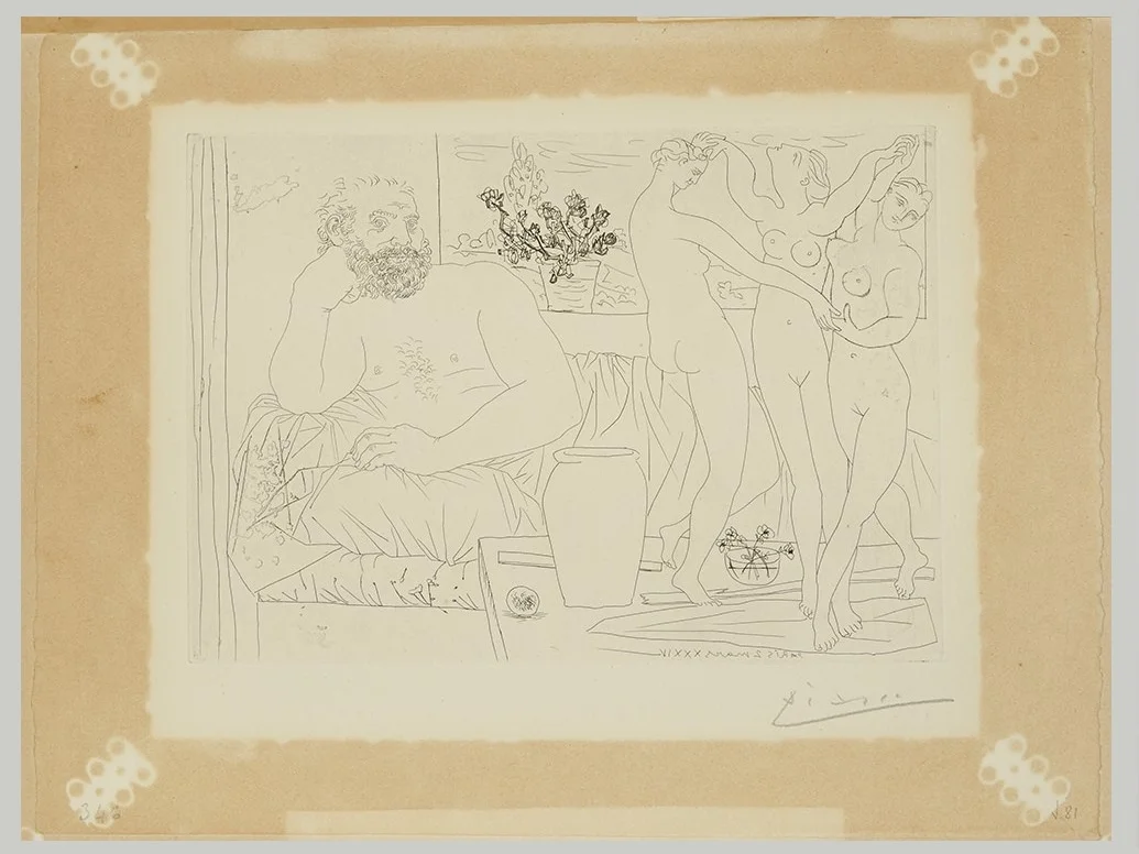 The effects of acidic matting on a Picasso drawing.