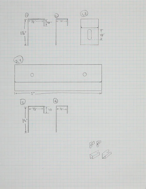 Diagram of custom book bracket design that was fabricated in acrylic.