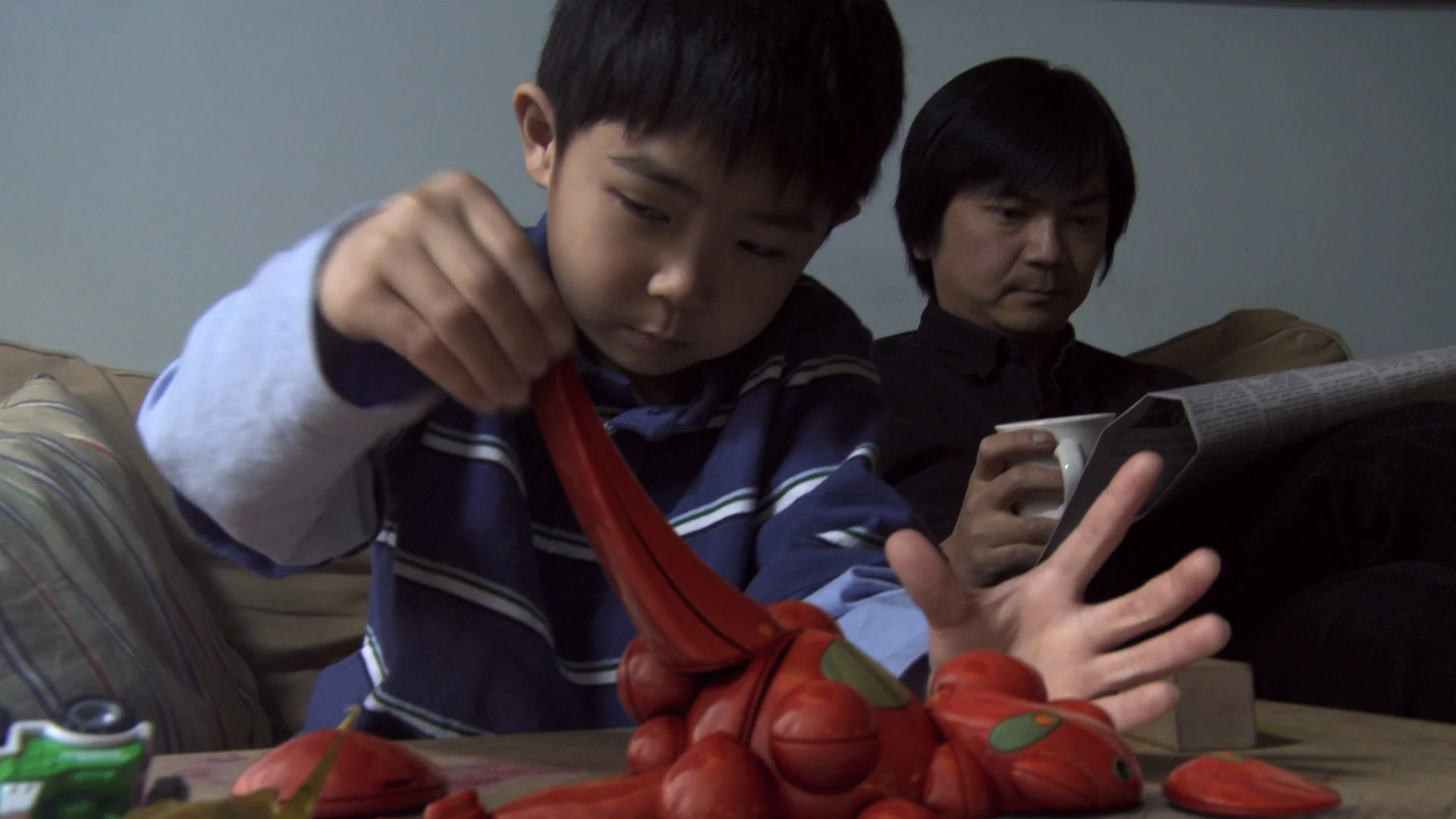 DVICE live action and VFX promo still, two boys playing with red slime