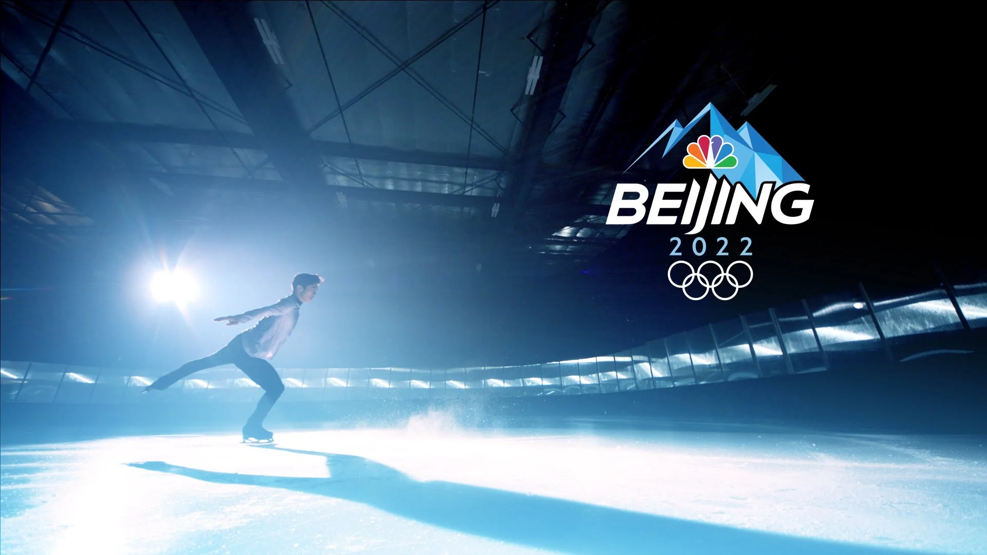 Figure skater with Beijing 2022 graphics, from the Emmy Award-winning NBC Winter Olympics brand identity system