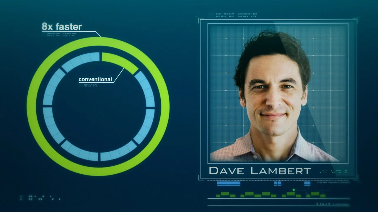 IBM Big Data film still, a data profile interface built around a person's portrait