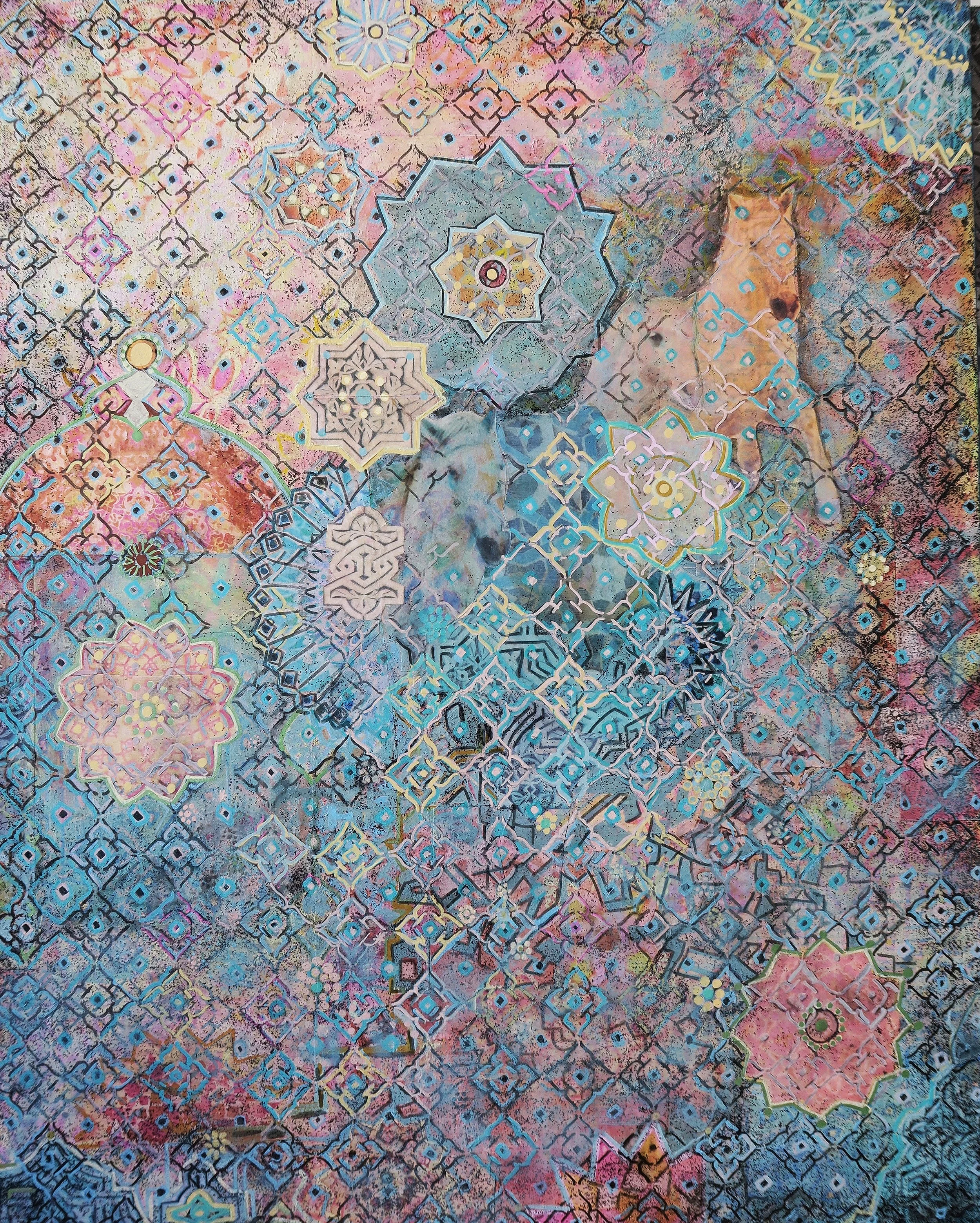 Behind the Screen, mixed media on canvas, 30 x 24 inches