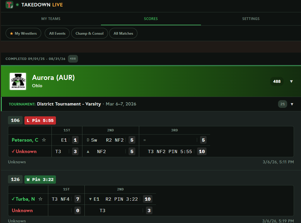 Takedown LIVE web app screen  shot