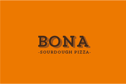 Freelance-graphic-designer-Bona Sourdough Pizza font logo in orange background