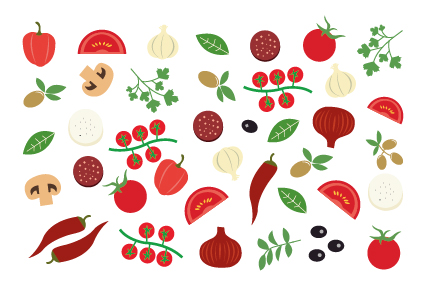 Freelance Graphic Designer Leeds Multiple food vector icons in white background