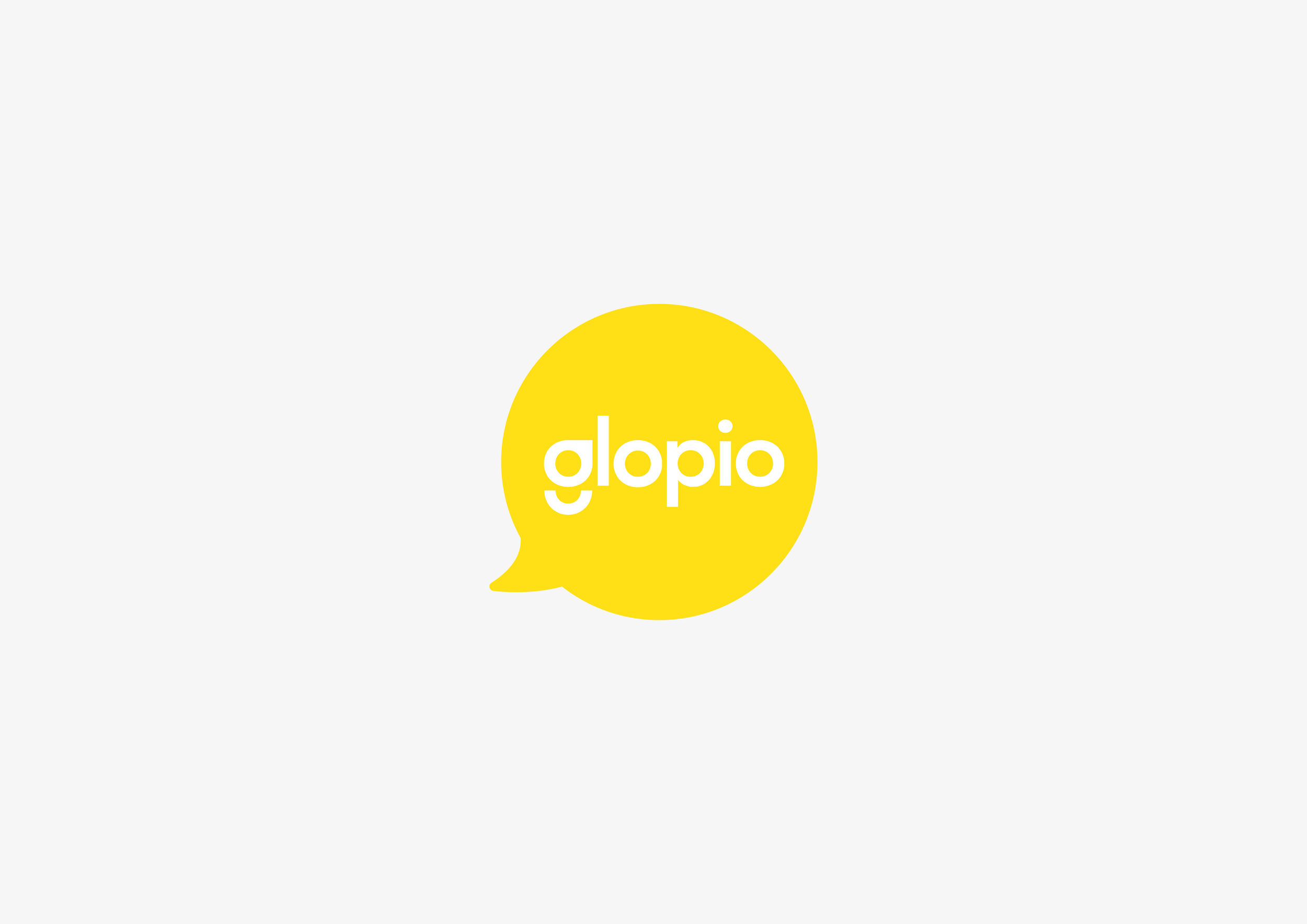 Freelance Logo Designer UK. glopio yellow speech bubble logo in platinum background