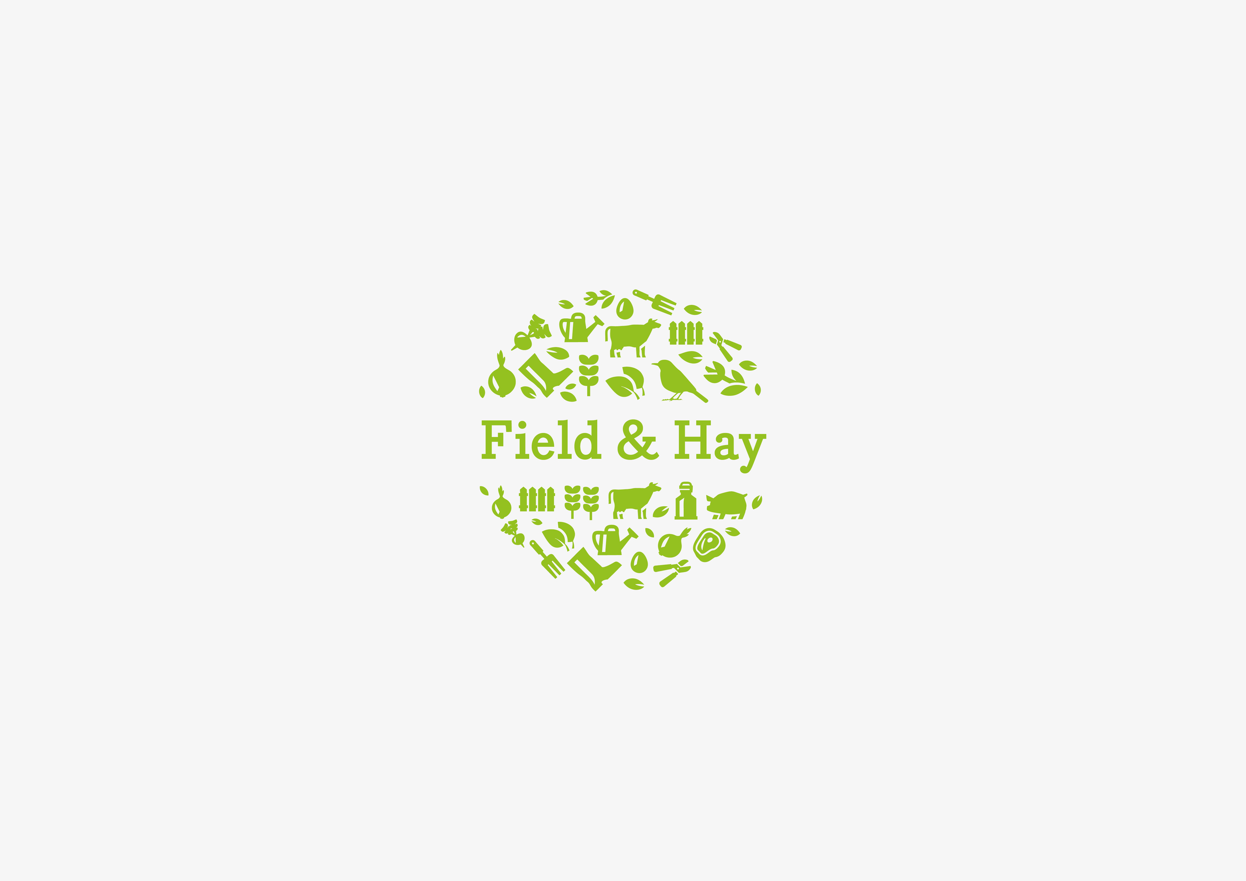 Freelance Logo Designer UK. Field &amp; Hay brand logo in platinum background