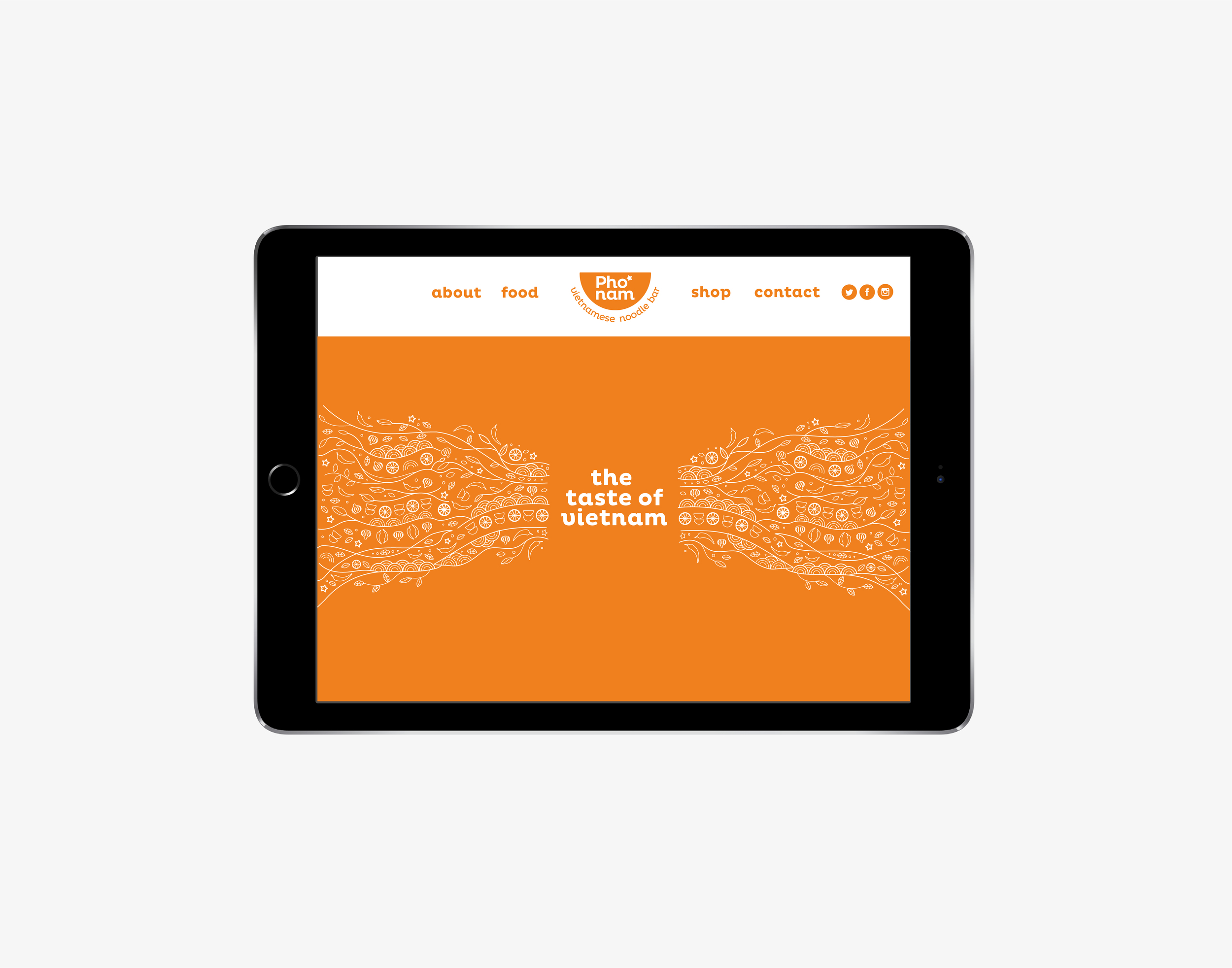 Graphic Design Company UK. An Apple iPad showing Pho Nam website homepage design