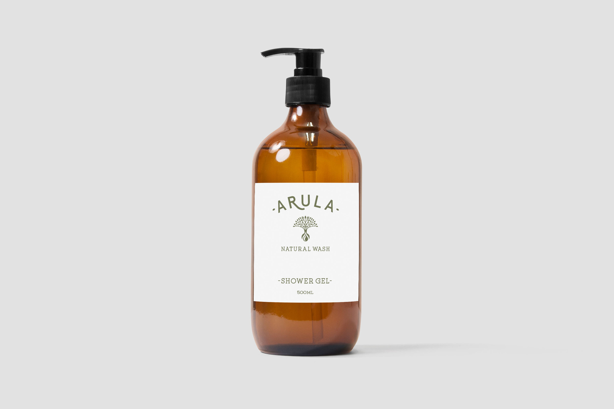 Packaging Design Company UK A Arula showel gel soap bottle in grey background