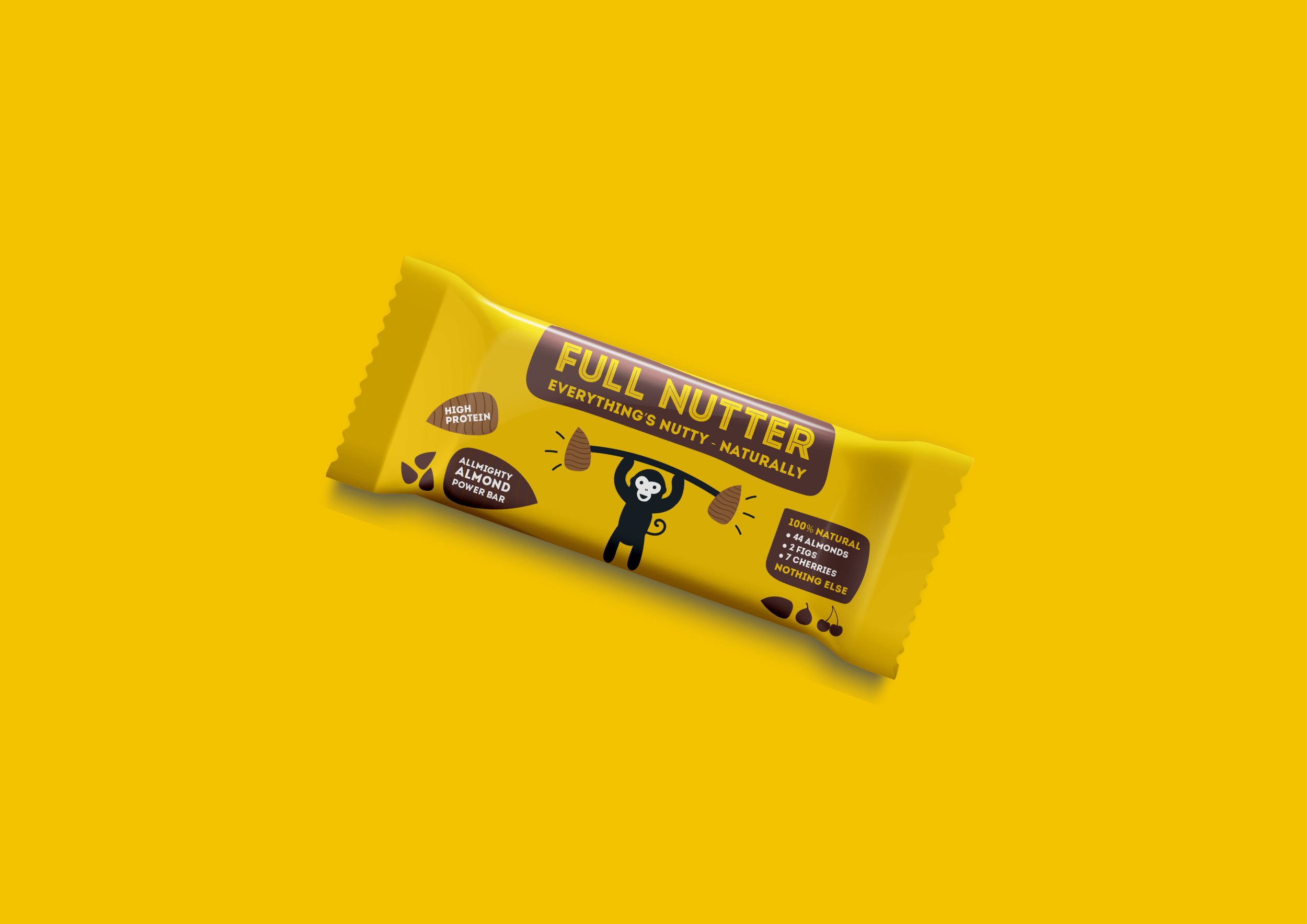 Packaging Designer UK Packaging design of a yellow Full Nutter energy bar