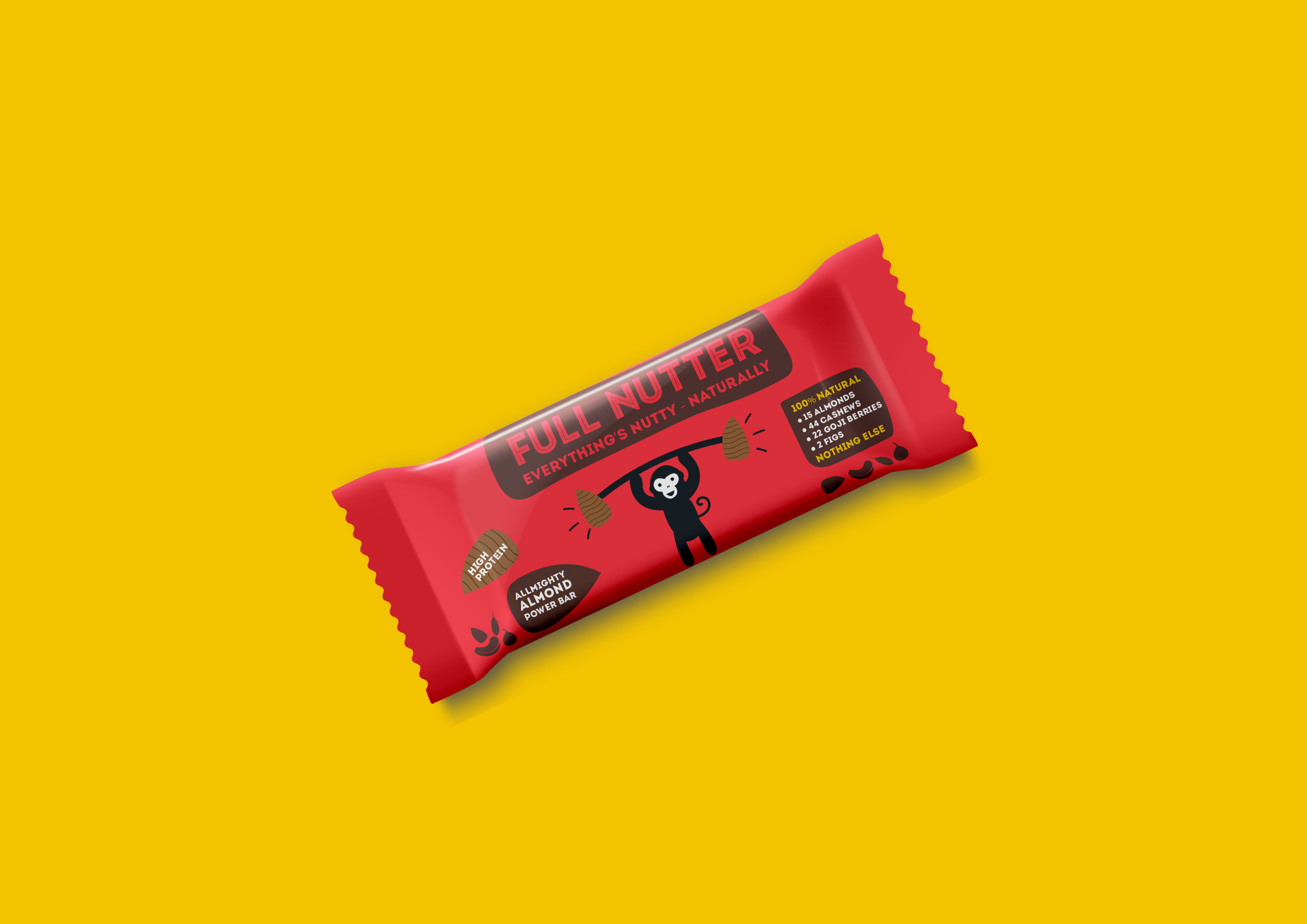 Packaging Designer UK Packaging design of a red Full Nutter energy bar