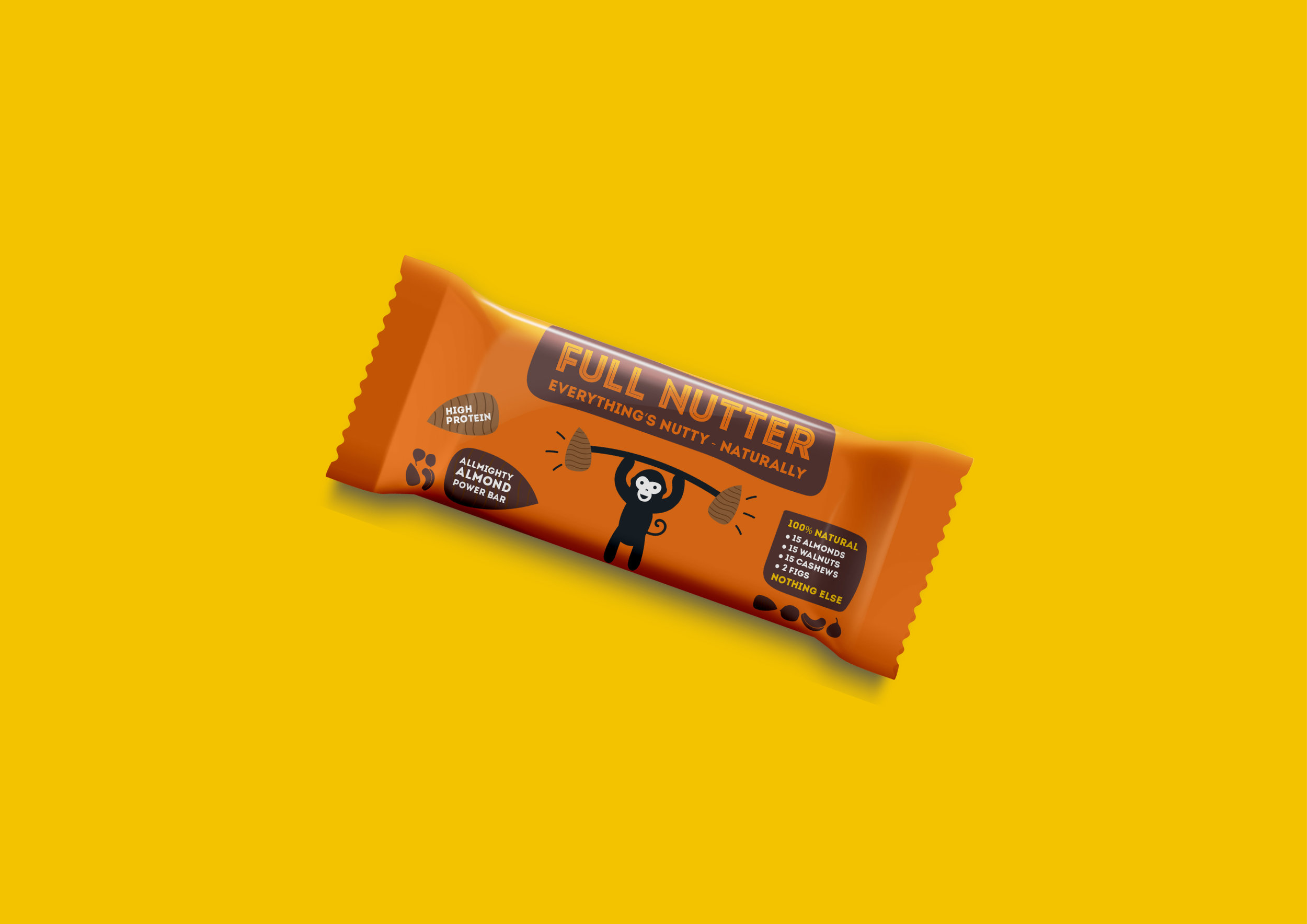 Packaging Designer UK Packaging design of a orange Full Nutter energy bar