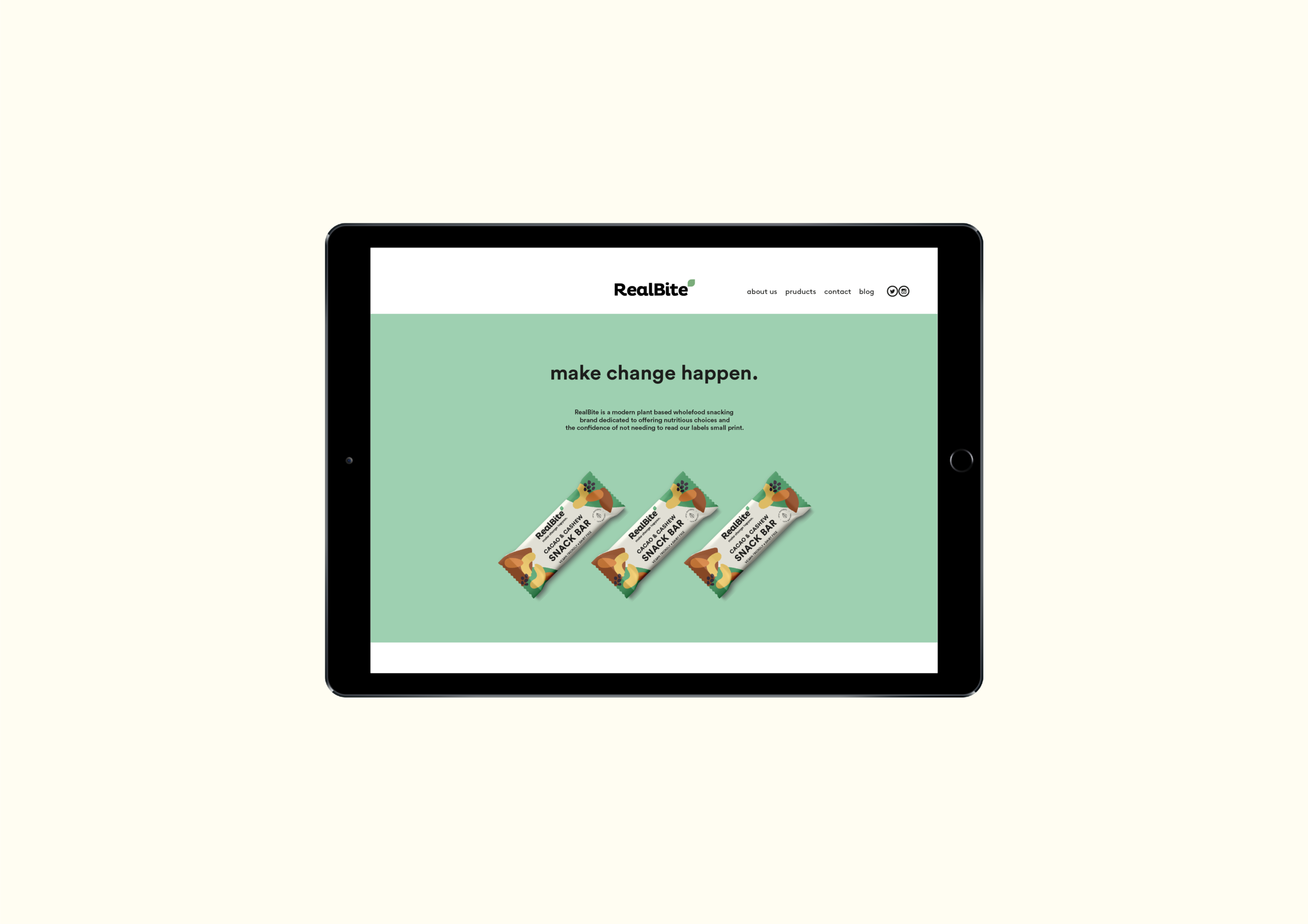 Packaging Designer London - An Apple iPad showing RealBite website homepage design