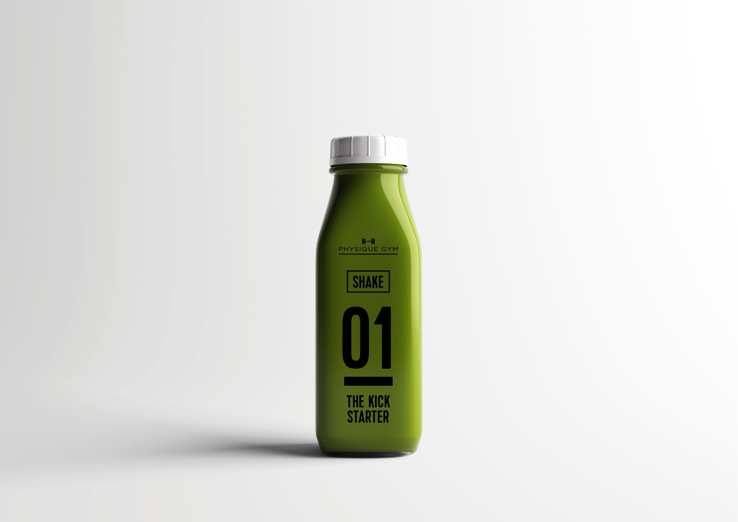 Packaging design agency UK - A green Physique Gym protein shake bottle label design