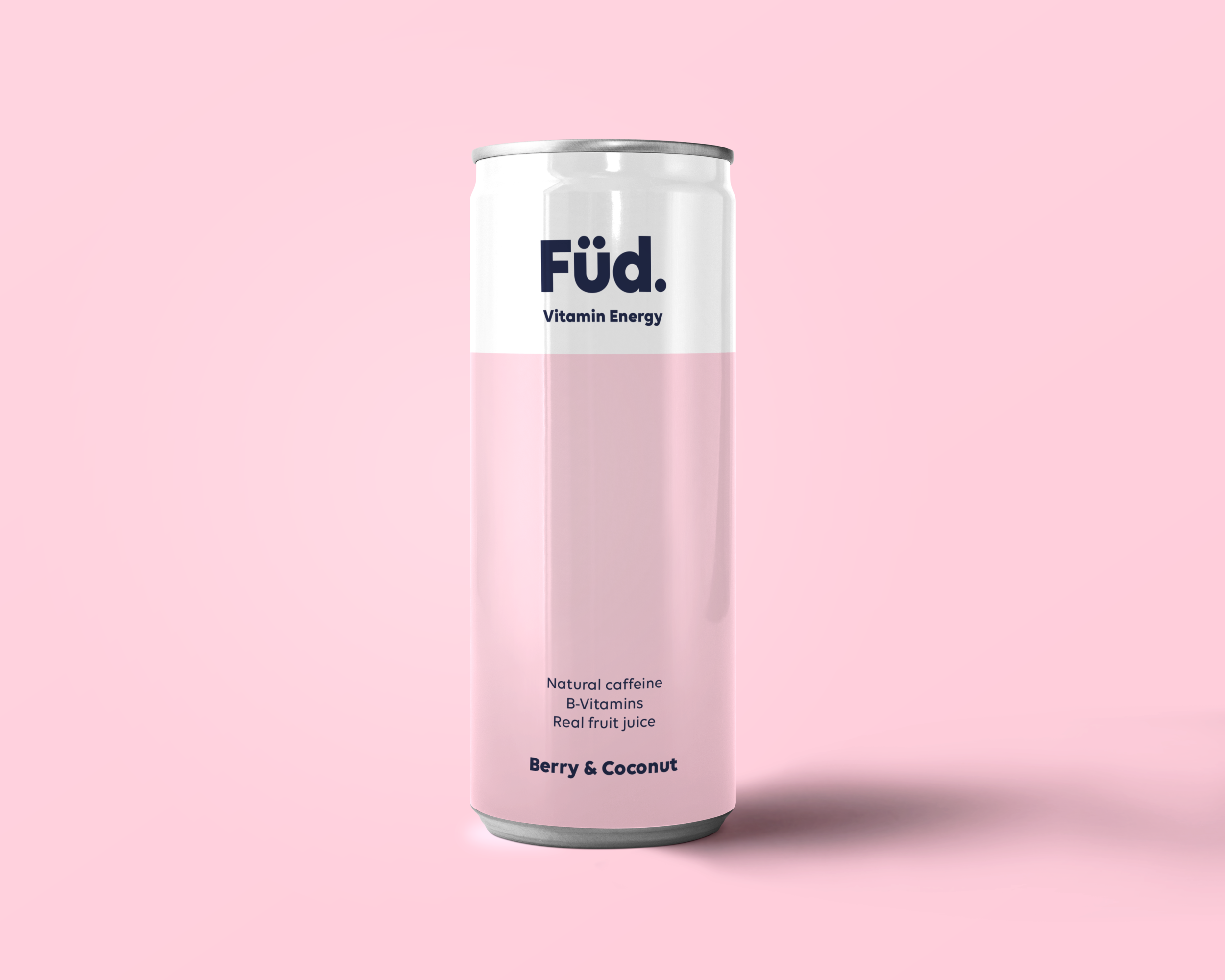 Food and beverage packaging designer UK. A pink can of Füd vitamin drink