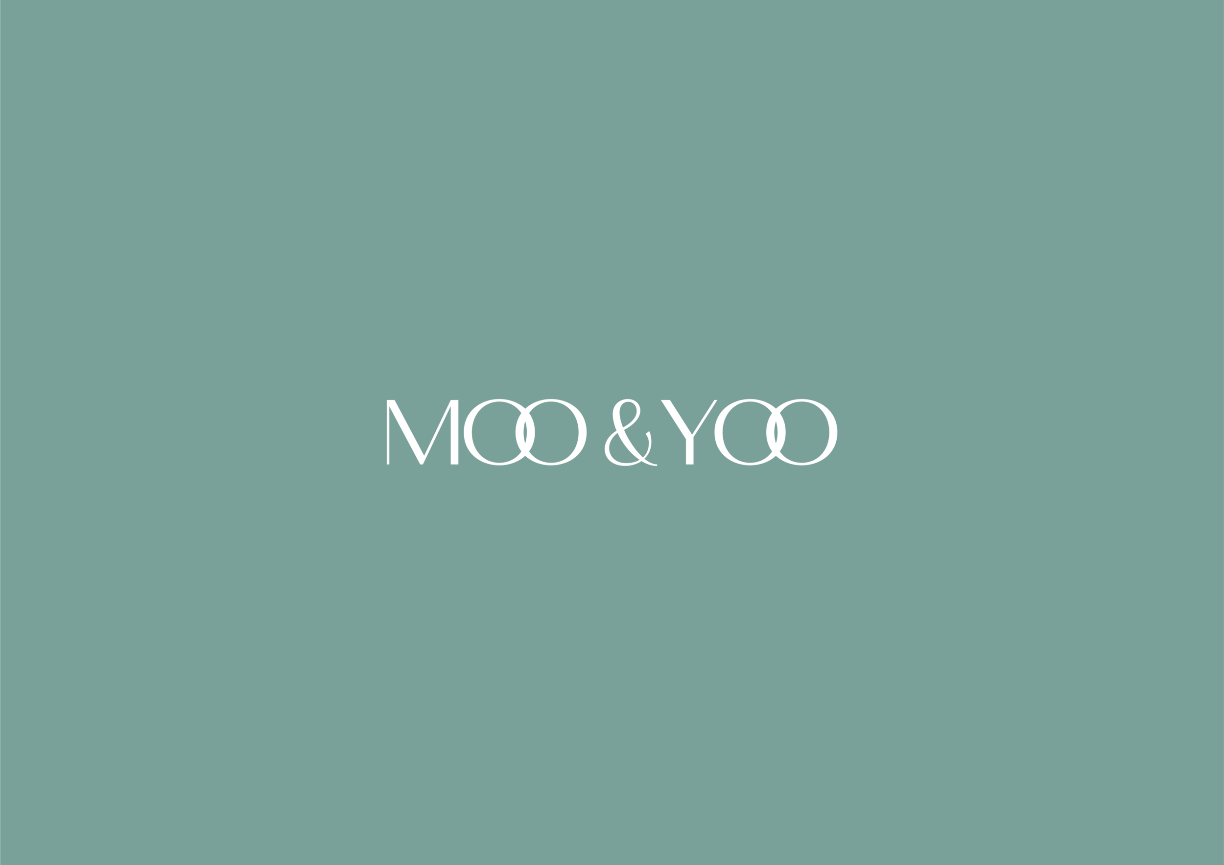 Branding design company UK. Moo &amp; Yoo company font logo with light green background