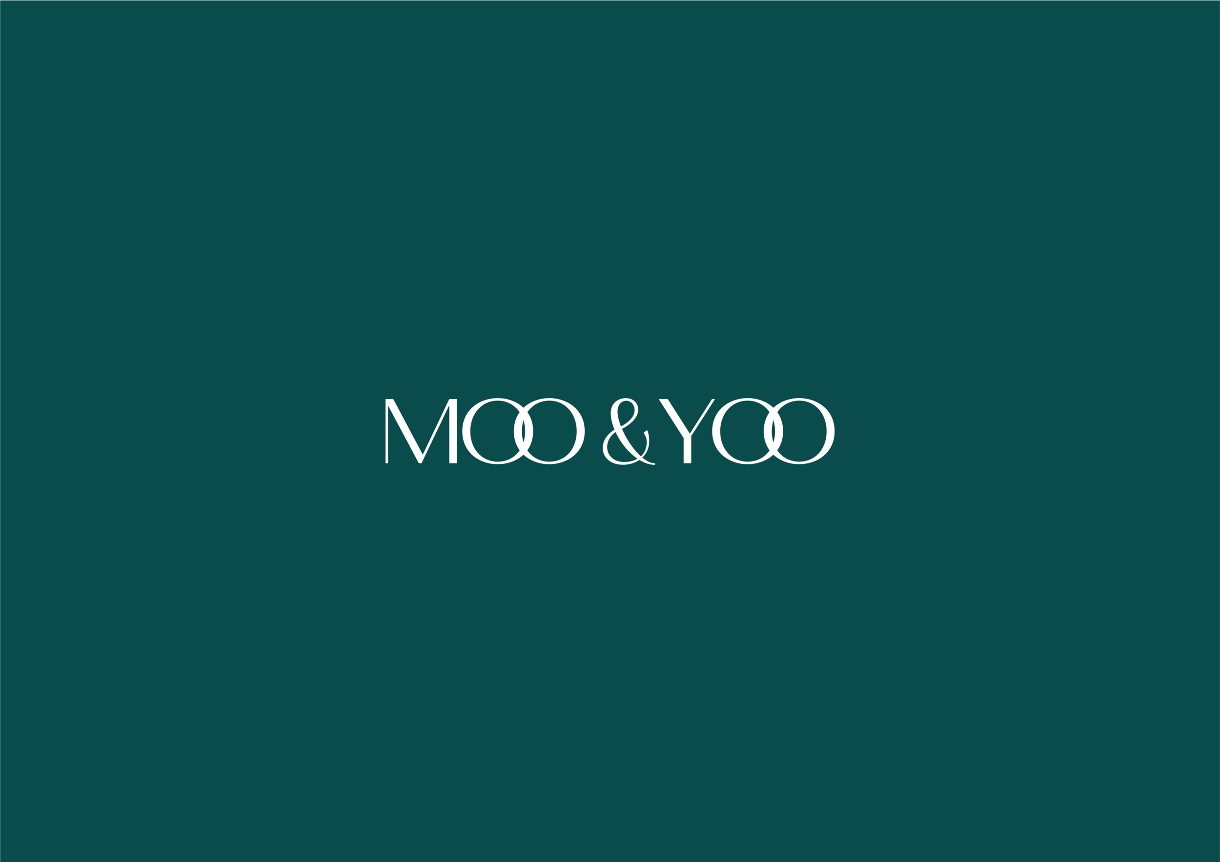 Branding design company UK. Moo &amp; Yoo company font logo with dark green background