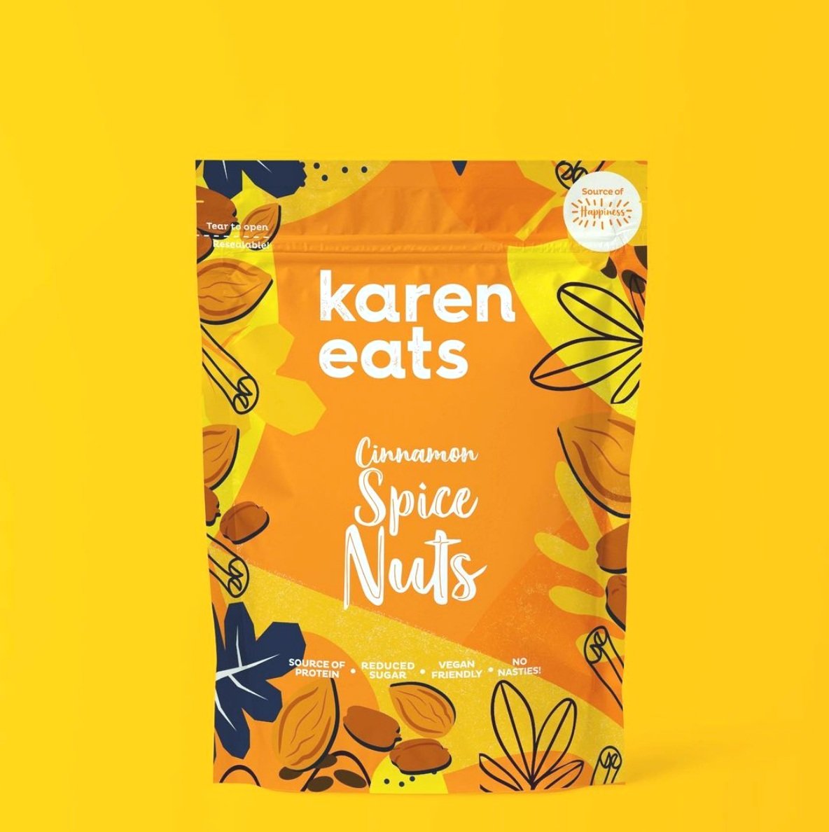 Freelance-graphic-designer-A stand-up pouch of Karen Eats cinnamon spice nuts
