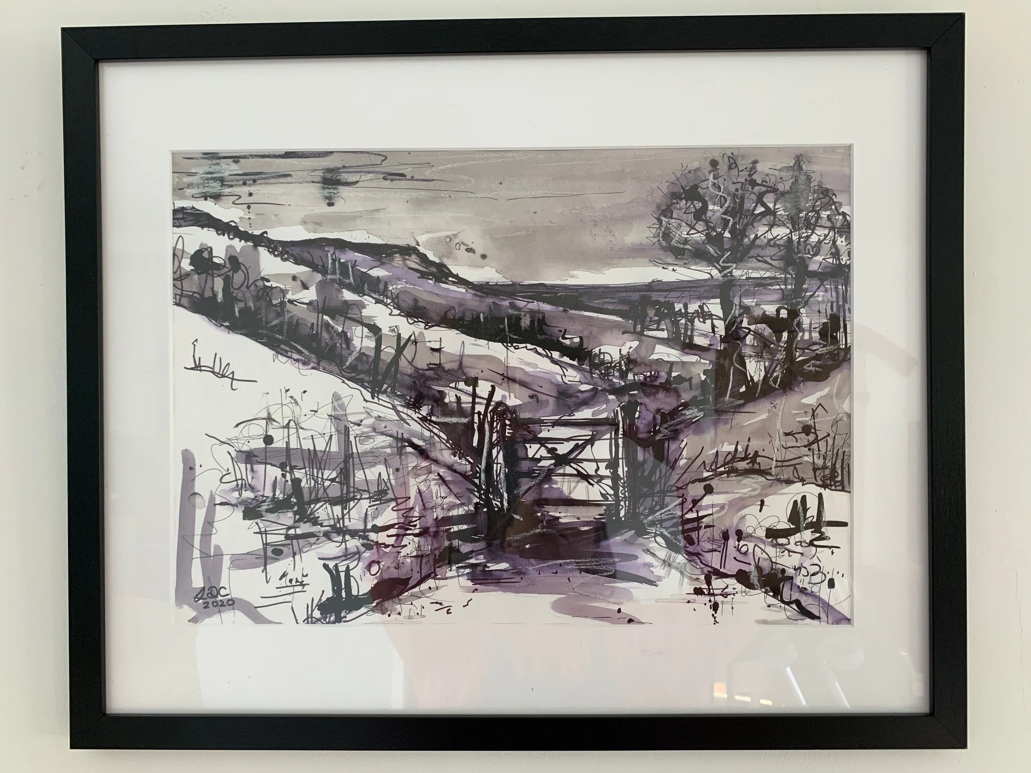 SOLD. Ditchling Beacon through my favourite gate. Ink.