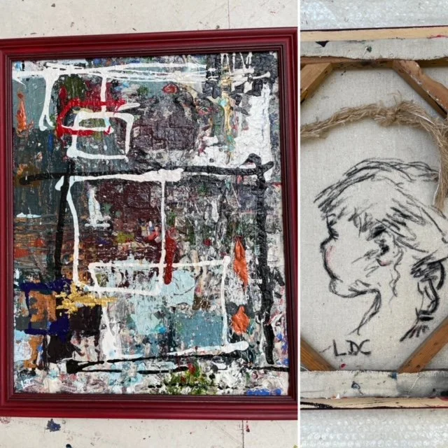 Iceland abstract (and hiden charcoal drawing on reverse). Framed. SOLD