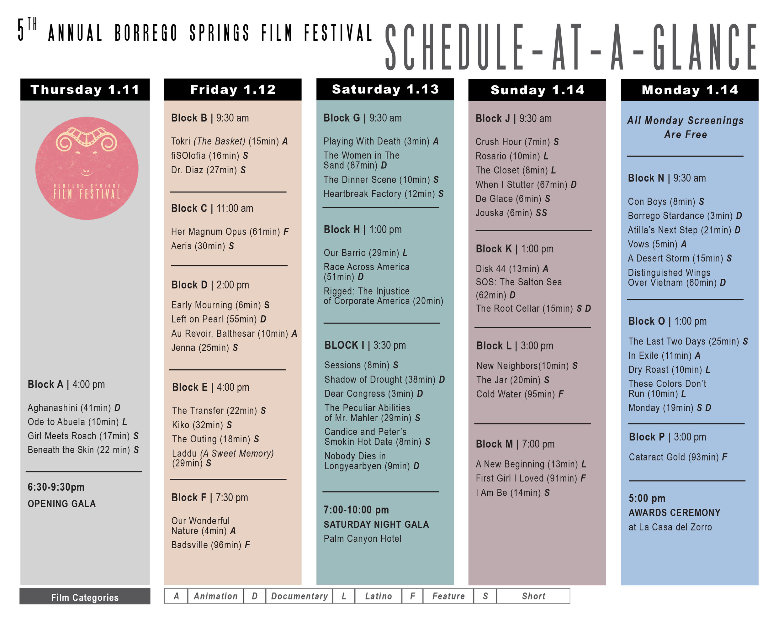 The Full BSFF Schedule-At-A-Glance
