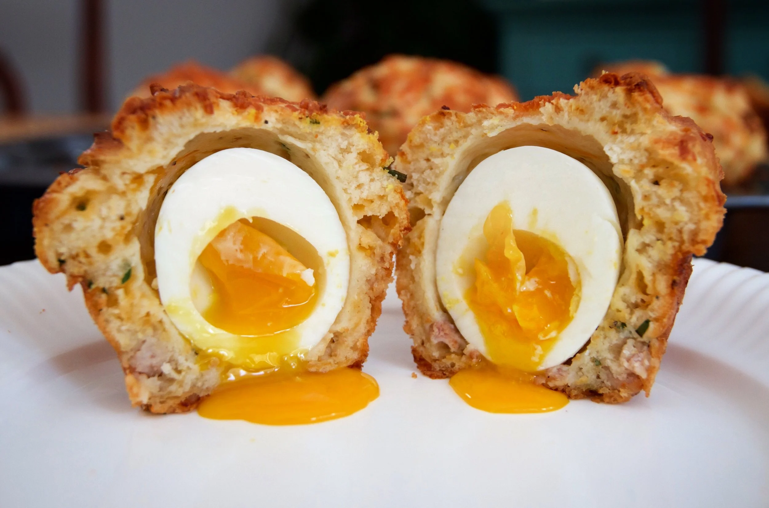 Sausage, Cheddar, and Chive Muffin with Soft Boiled Egg